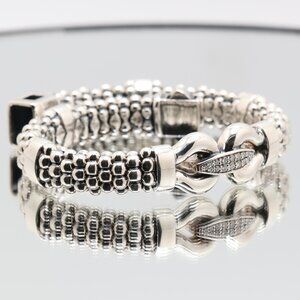 Authentic Lagos Caviar Sterling Silver 16 Cluster Diamond Bracelet